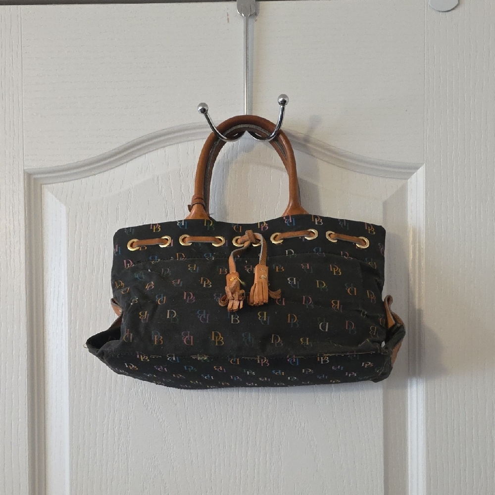 VINTAGE Dooney & Bourke Black Multicolor Shoulder Bag with tassels Y2K